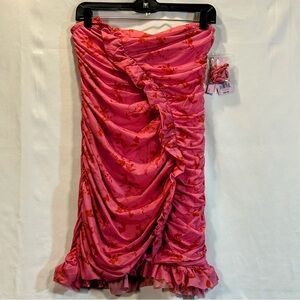 Women’s Pink Floral Ruffled Strap Or Strapless Dress